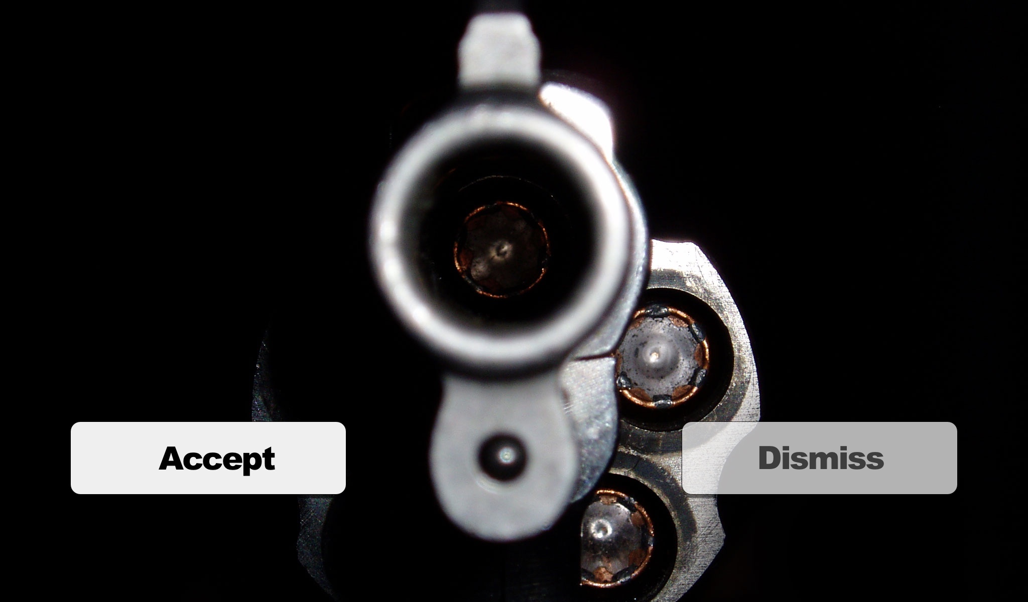 A revolver pointed at you with an accept button.