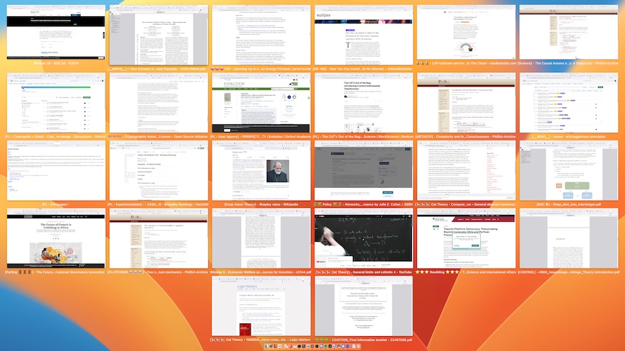 26 different browser windows shown on a desktop