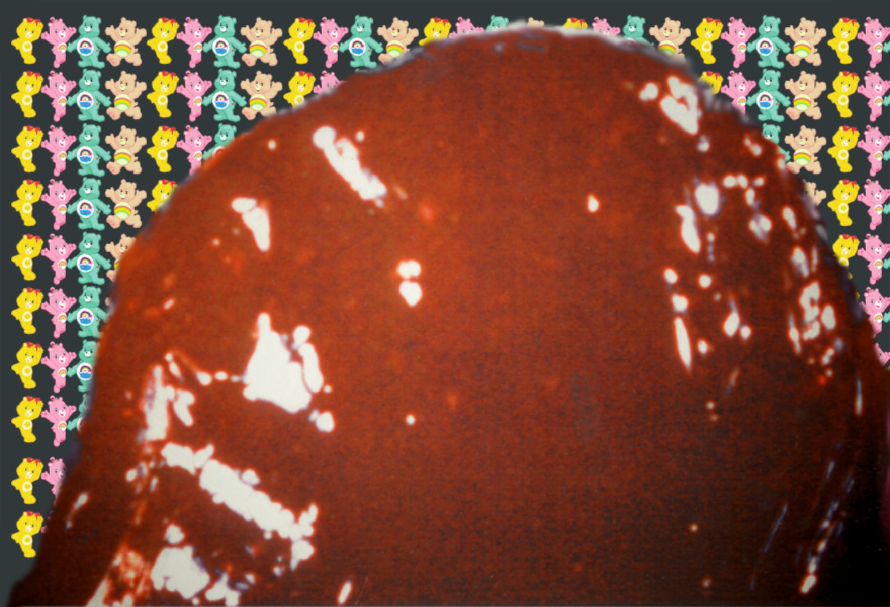 Lots of little Care Bears in the background being absorbed by The Blob that takes up almost all the space