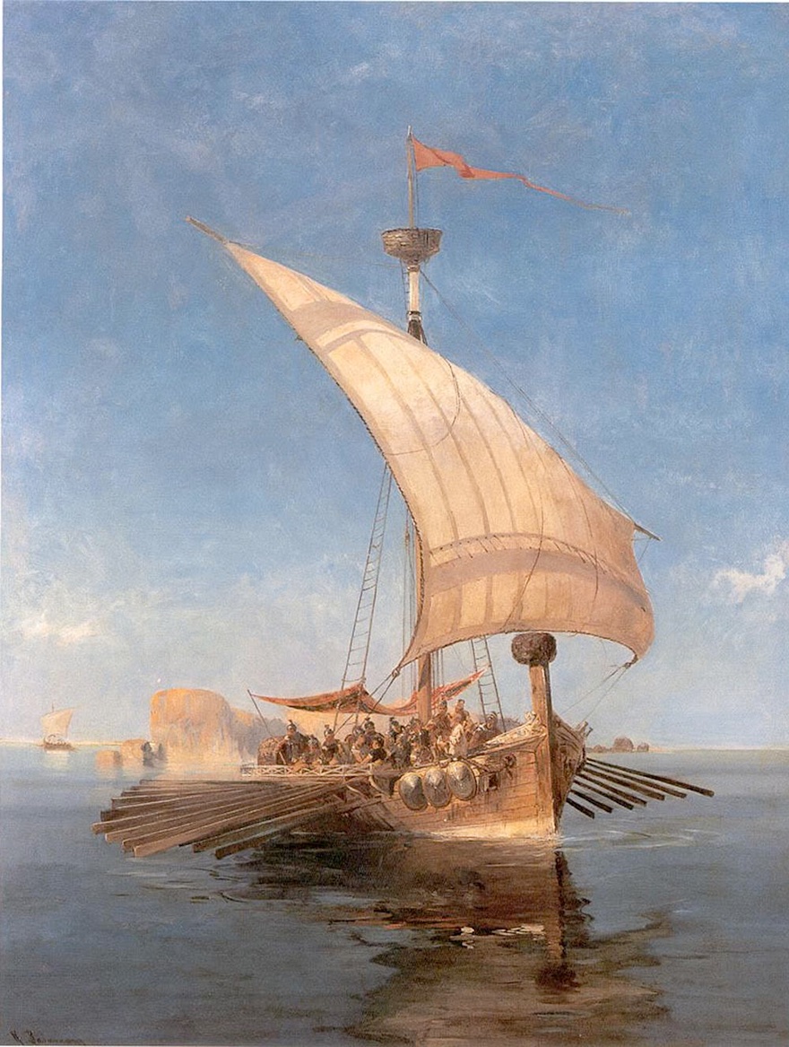 A painting of the Argo, which is a ship involving Theseus but not the right one for this story