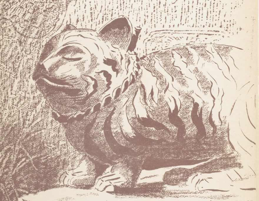 Engraving of a cat statue.